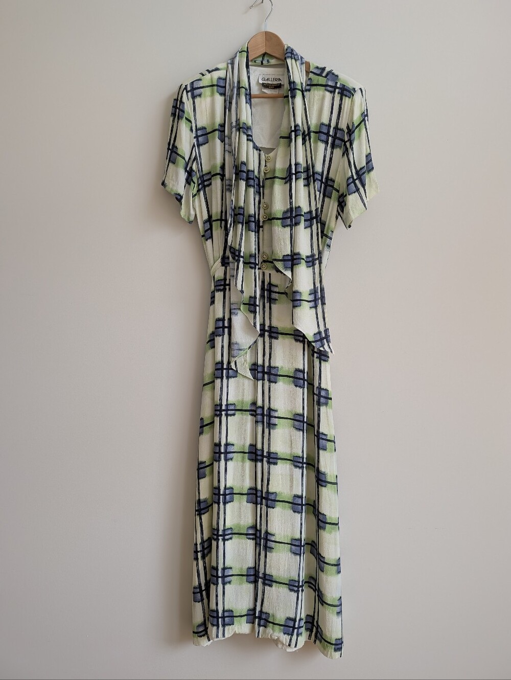 Vintage Made In Canada Long Button Down Maxi Dress Matching Scarf Approx Large